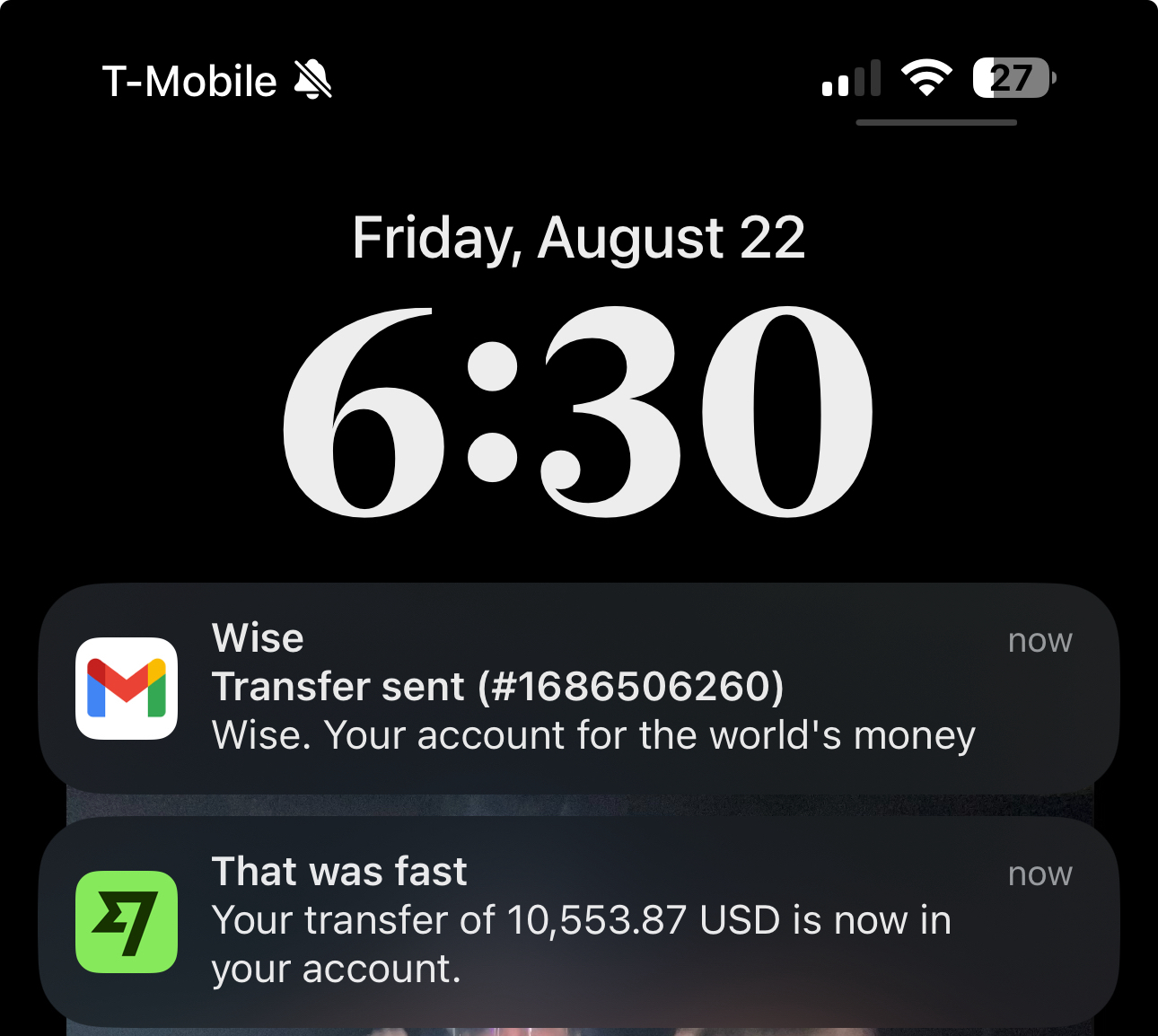 Verified $10,553.87 payout from Wise