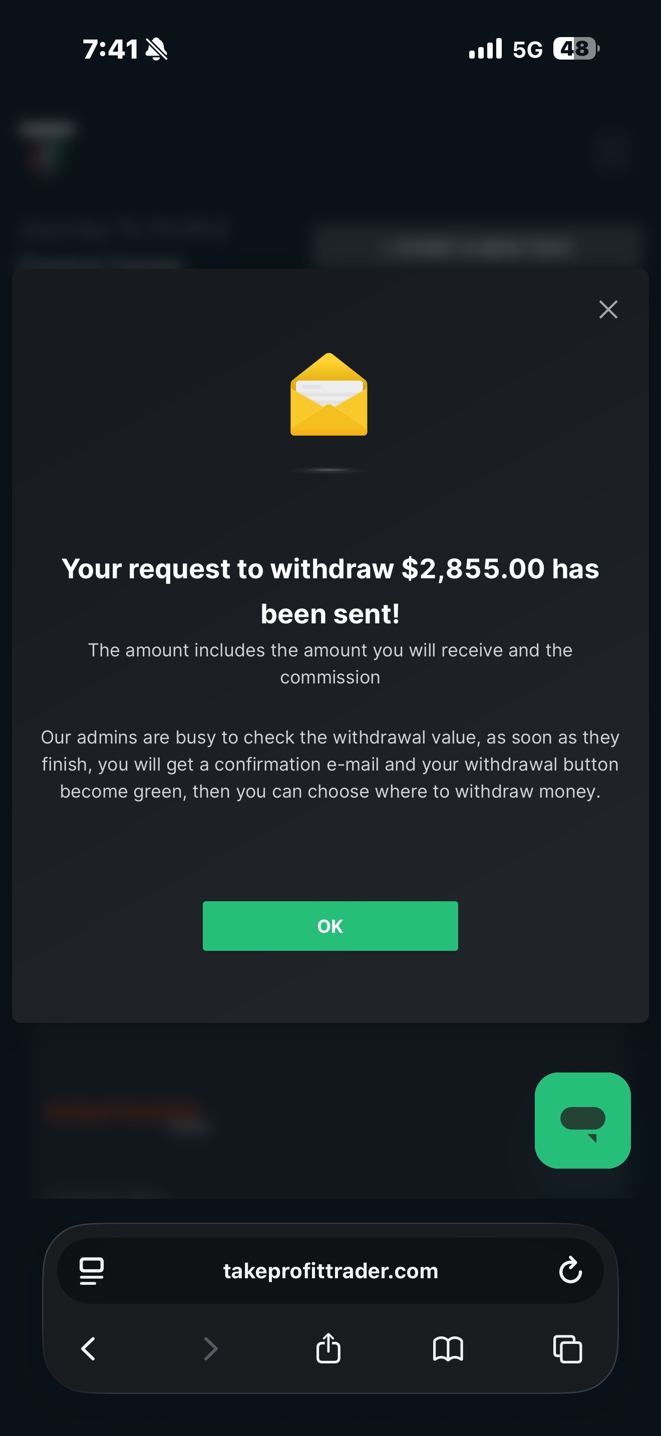 Verified $2,855 payout from Take Profit Trader