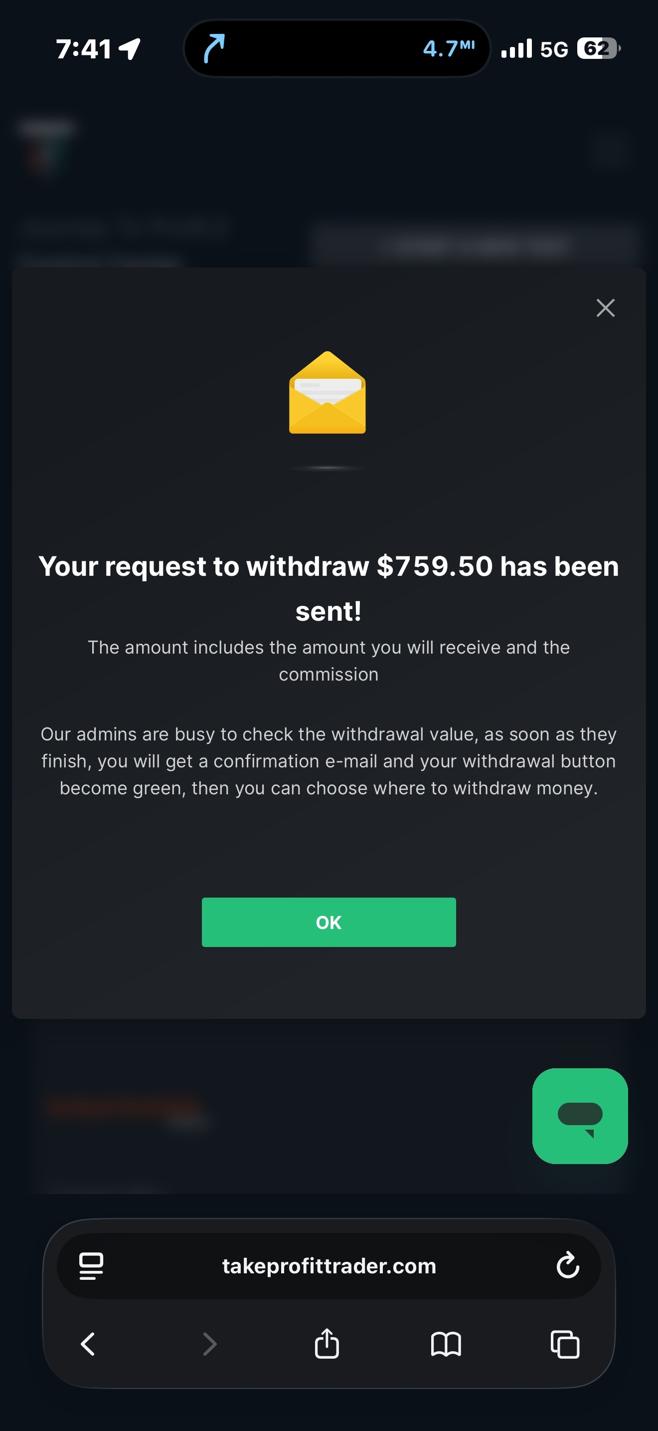 Verified $759.5 payout from Take Profit Trader