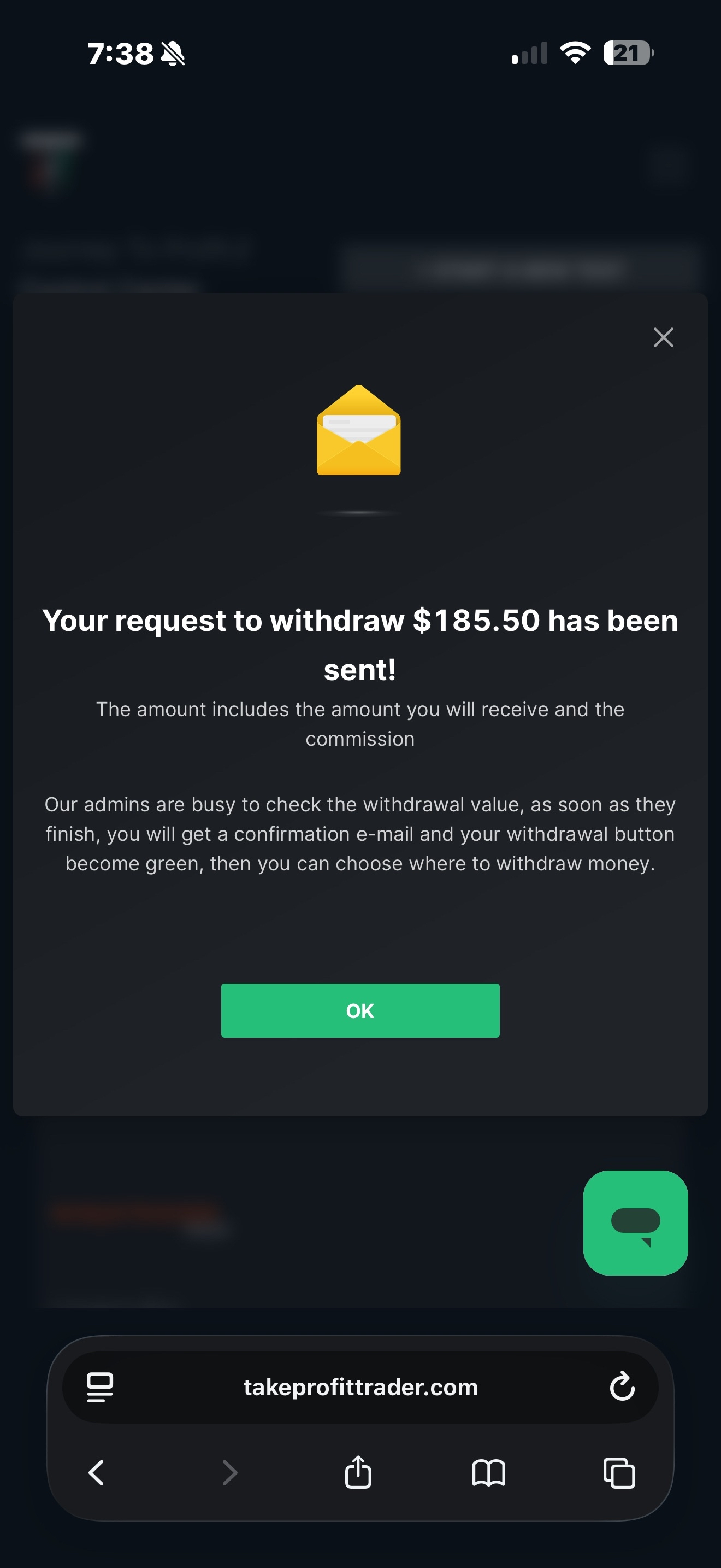 Verified $185.5 payout from Take Profit Trader