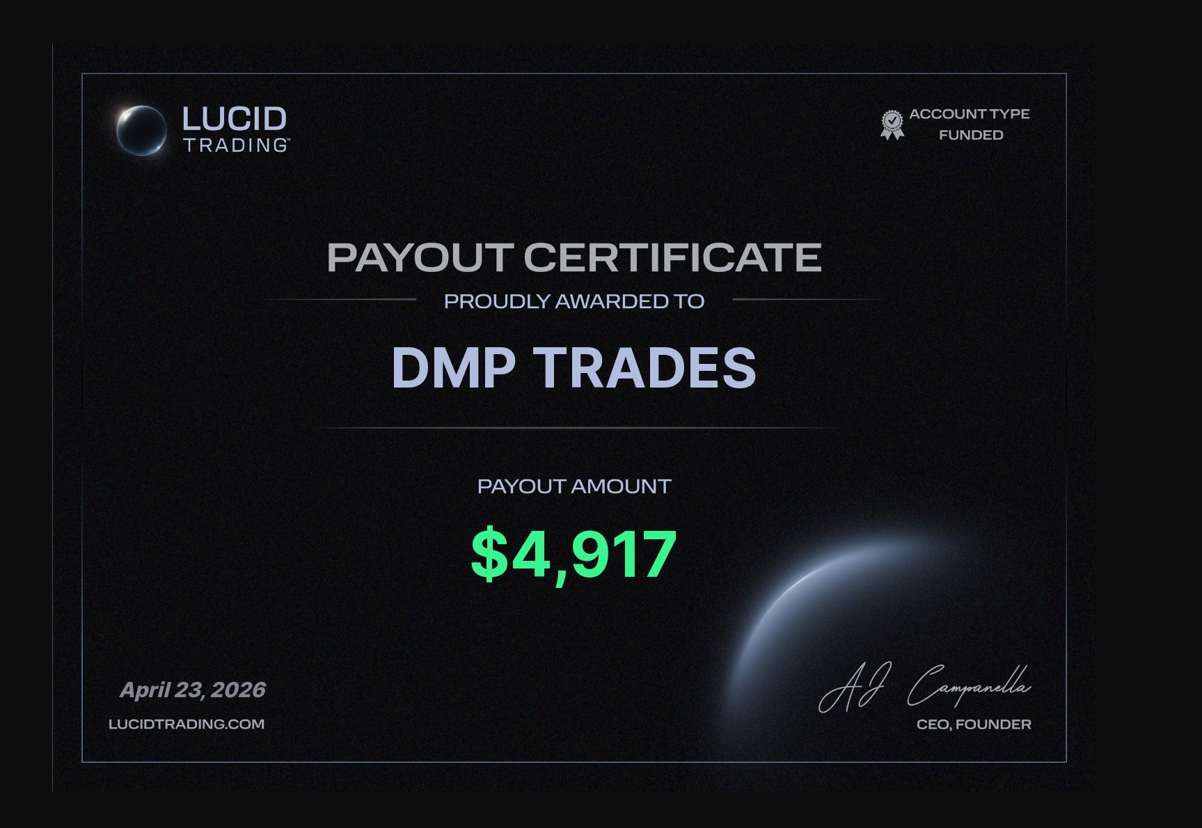 Verified $4,917 payout from Lucid Trading
