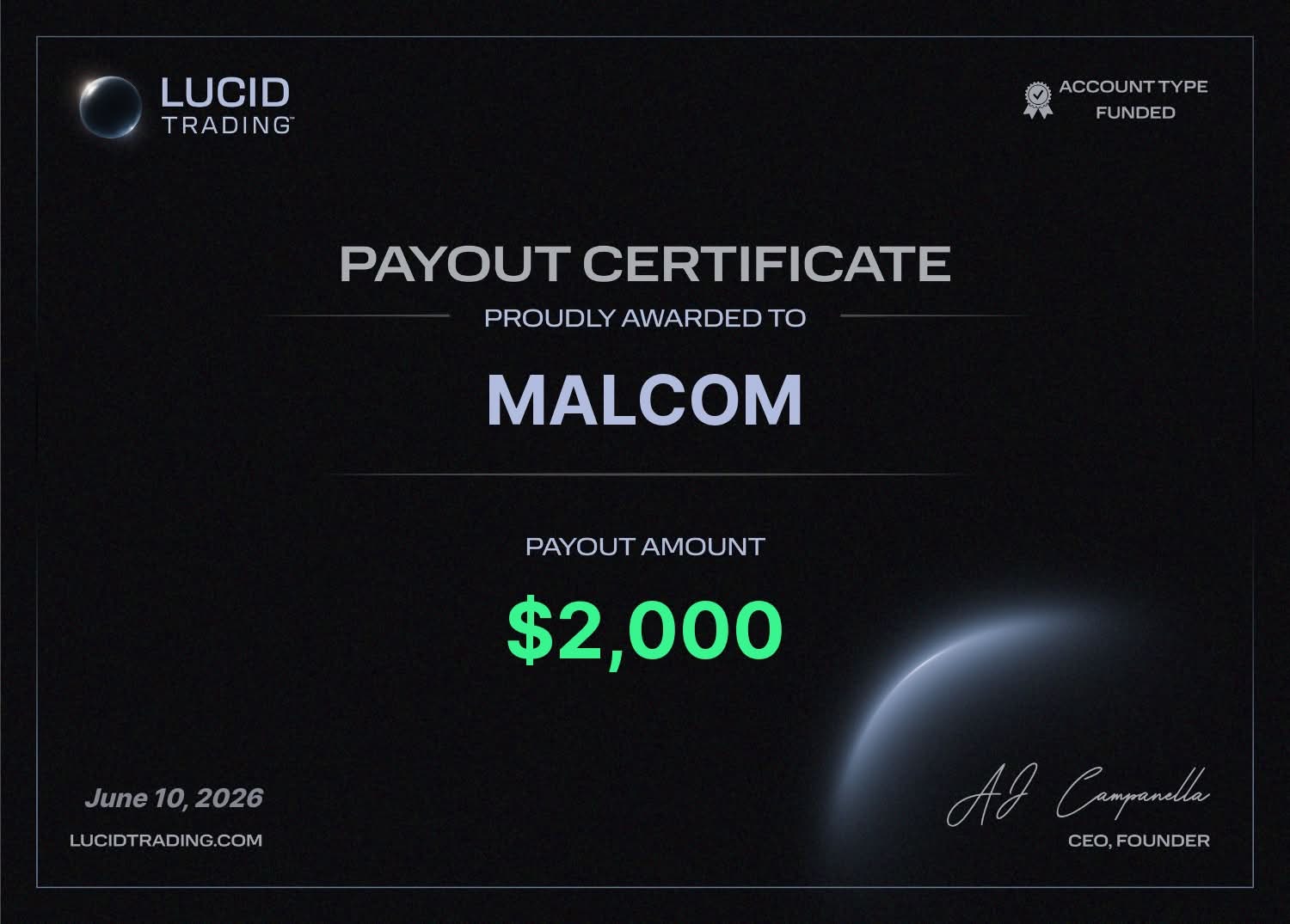 Verified $2,000 payout from Lucid Trading