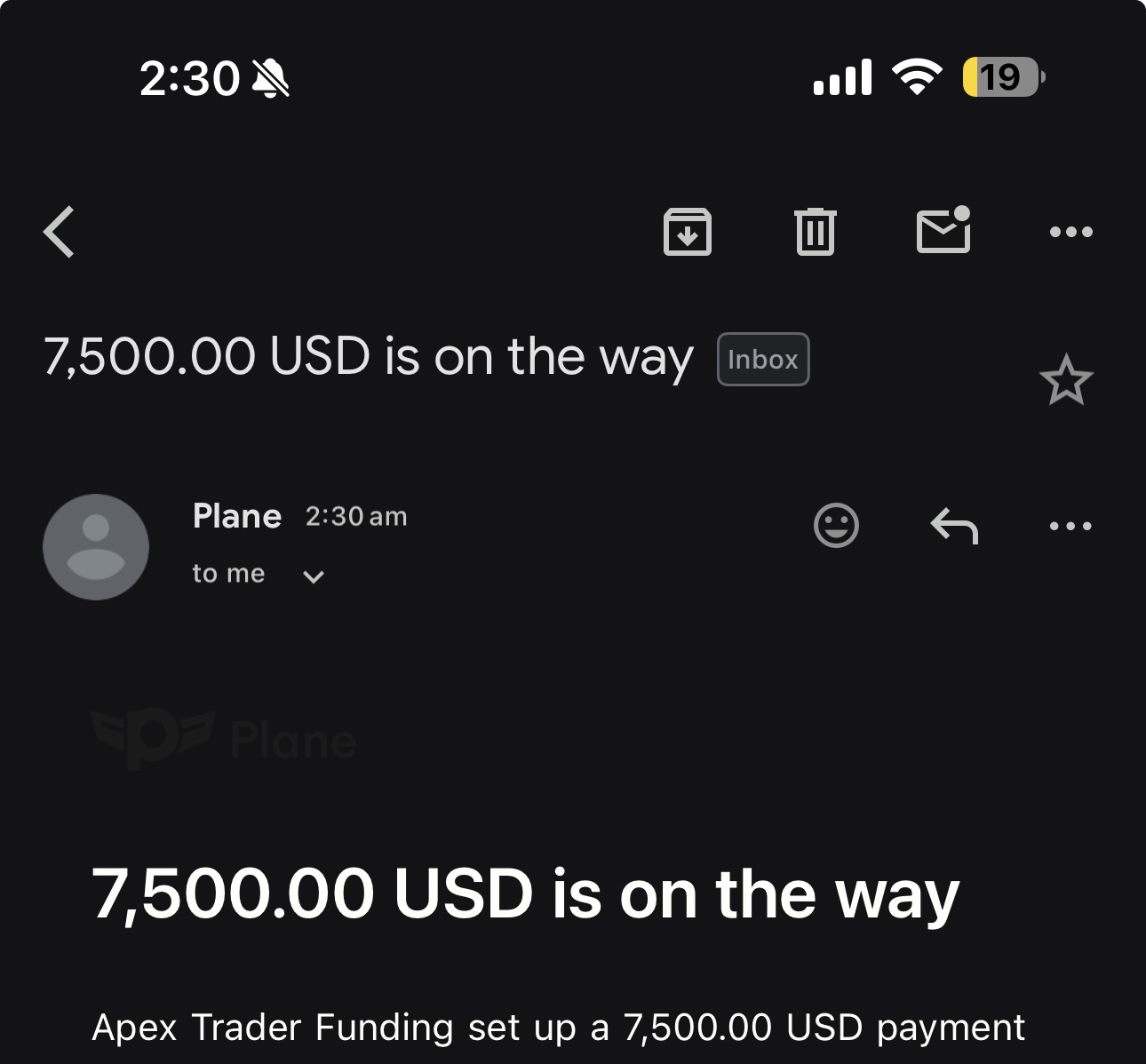 Verified $7,500 payout from Apex Trader Funding